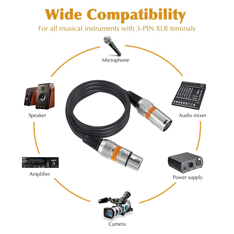 Getaria XLR Cable, 2-Pack 6ft Microphone Cable, 3 Pins XLR Male to Female Mic Cable Balanced XLR Microphone Cable for Mic Mixer,Recording Studio,Podcast - Image 4