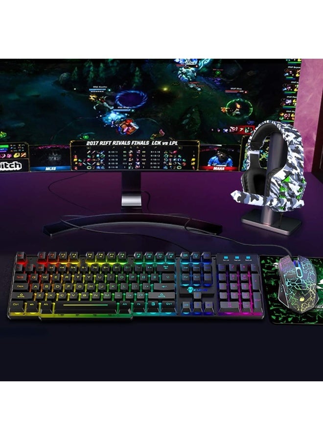 4-in-1 Gaming Combo (Keyboard, Mouse, Headset) - RGB Rainbow LED Backlight & Crack Design Mouse - Stereo Camouflage Headphone - Essential PC Gamer Set - Image 2