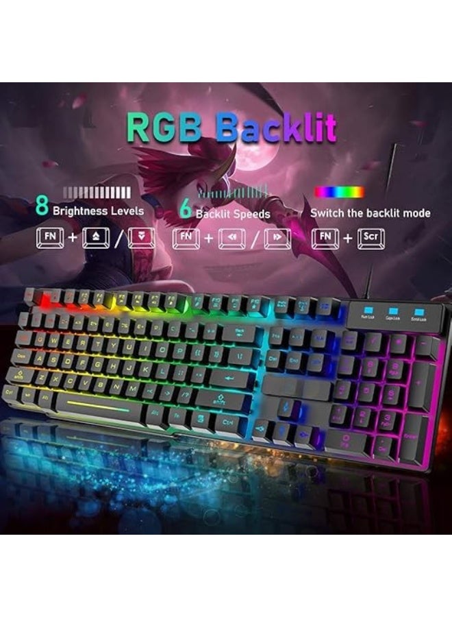 4-in-1 Gaming Combo (Keyboard, Mouse, Headset) - RGB Rainbow LED Backlight & Crack Design Mouse - Stereo Camouflage Headphone - Essential PC Gamer Set - Image 3