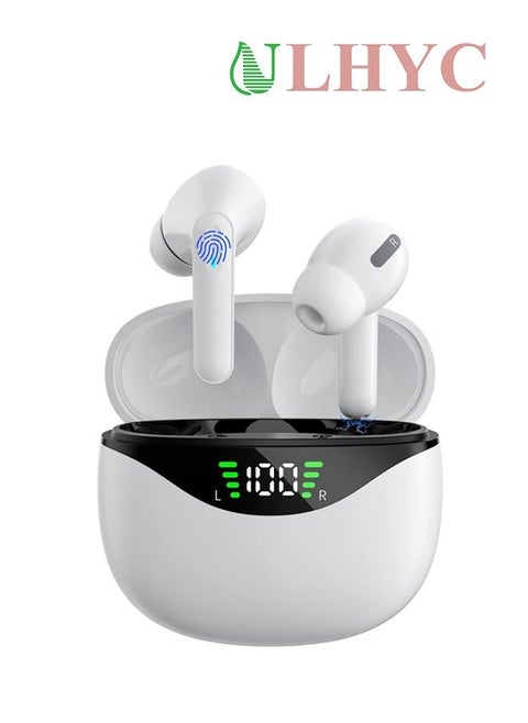سماعات اذن لاسلكية V5.3 مع علبة شحن رقمية ذات شاشة LED، سماعات اذن مضادة للماء IPX5 مع ميكروفون إلغاء الضوضاء لـ iPhone و Samsung و Android و iOS