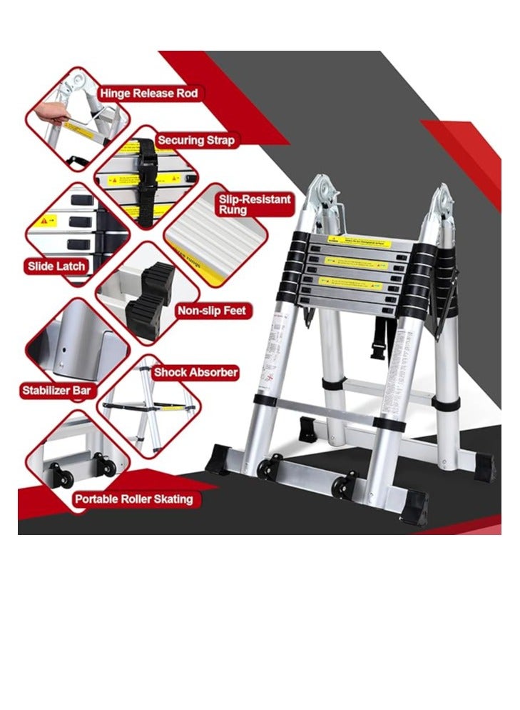 Aluminium Folding Telescopic Ladder, 3.8m Extendable Ladder, Non Slip Aluminum Ladder, Stair Ladder, Multifunction Ladder, Extendable Telescopic Ladder with 150kg Load Capacity - Image 2