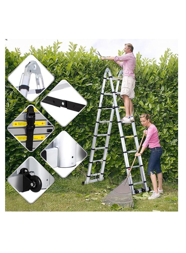 Aluminium Folding Telescopic Ladder, 3.8m Extendable Ladder, Non Slip Aluminum Ladder, Stair Ladder, Multifunction Ladder, Extendable Telescopic Ladder with 150kg Load Capacity - Image 3