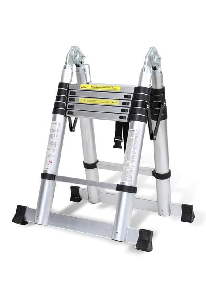 Aluminium Folding Telescopic Ladder, 3.8m Extendable Ladder, Non Slip Aluminum Ladder, Stair Ladder, Multifunction Ladder, Extendable Telescopic Ladder with 150kg Load Capacity - Image 1