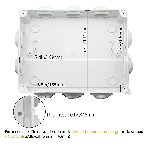 LeMotech ABS Plastic Dustproof Waterproof IP65 Junction Box Universal Electrical Project Enclosure White 7.8 x 6.1 x 3.1 inch (200 x 155 x 80 mm) - Image 3