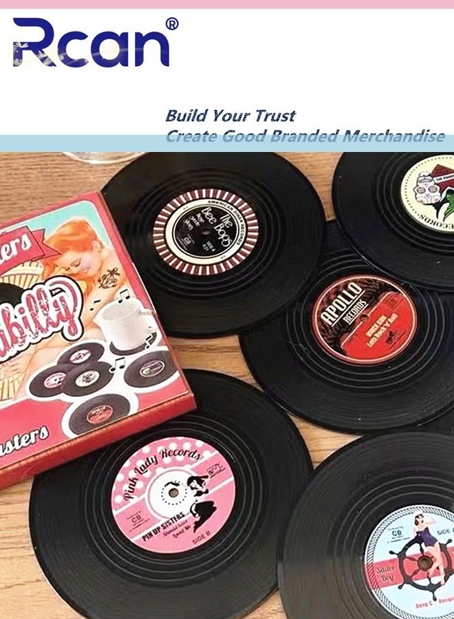 Rcan 6 Piece Coasters Set Retro Vinyl Record Disc Coasters For Drink Office Housewarming Gifts - Image 1