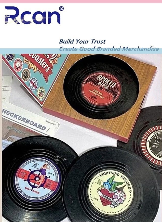 Rcan 6 Piece Coasters Set Retro Vinyl Record Disc Coasters For Drink Office Housewarming Gifts - Image 3