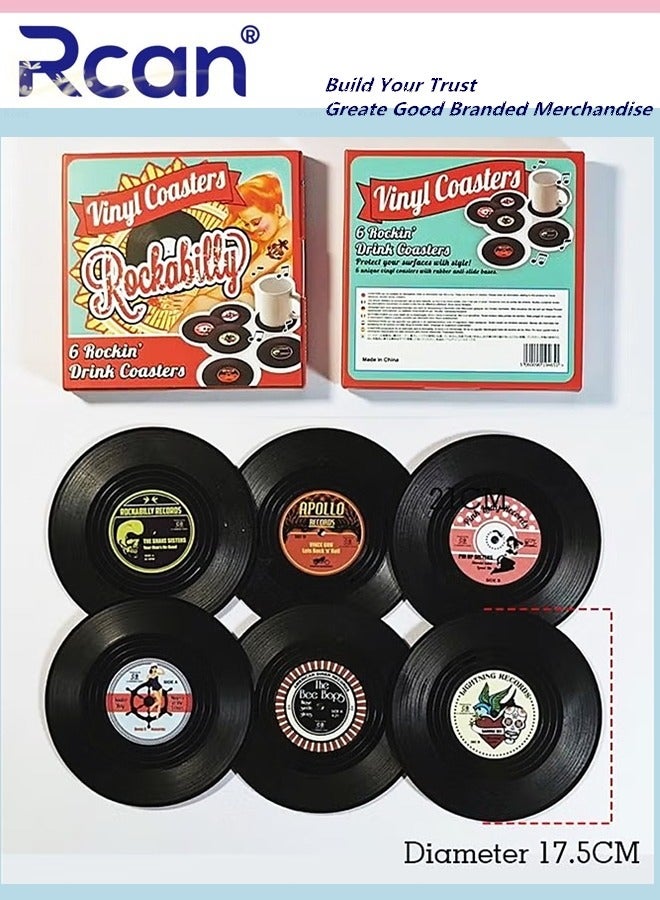 Rcan 6 Piece Coasters Set Retro Vinyl Record Disc Coasters For Drink Office Housewarming Gifts - Image 2