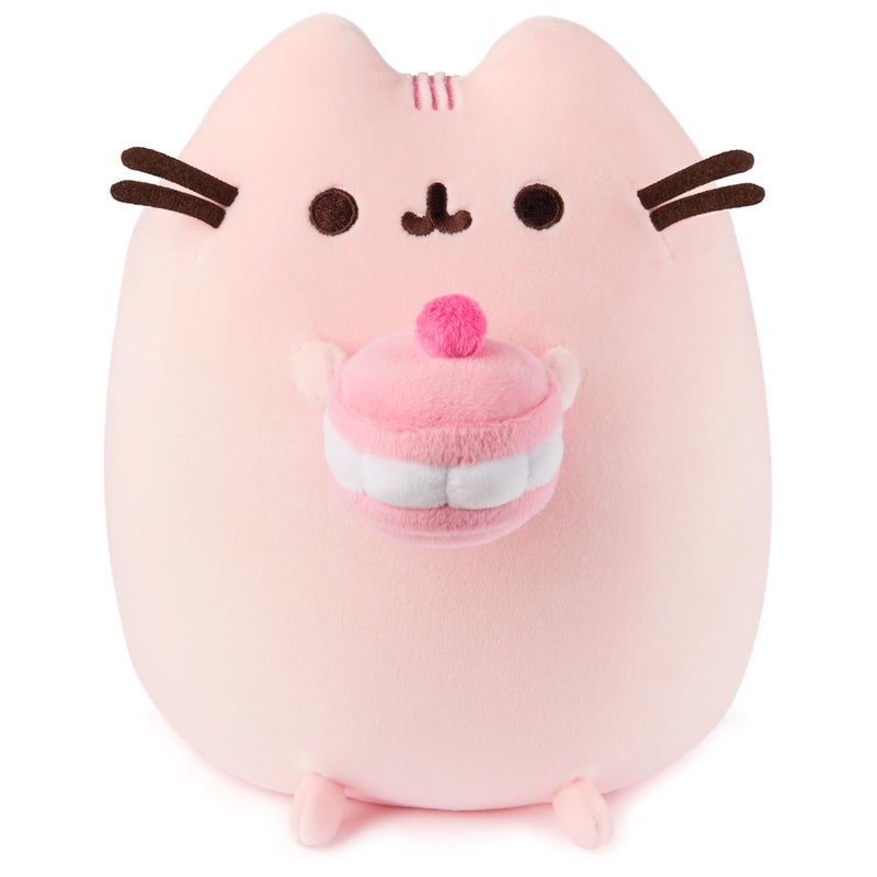 GUND Pusheen Cherry Macaron Squisheen Plush, Squishy Toy, Collectible Dessert Food Toy, Cat Stuffed Animal for Ages 8 and Up, Pink, 9.5â€ - Image 1