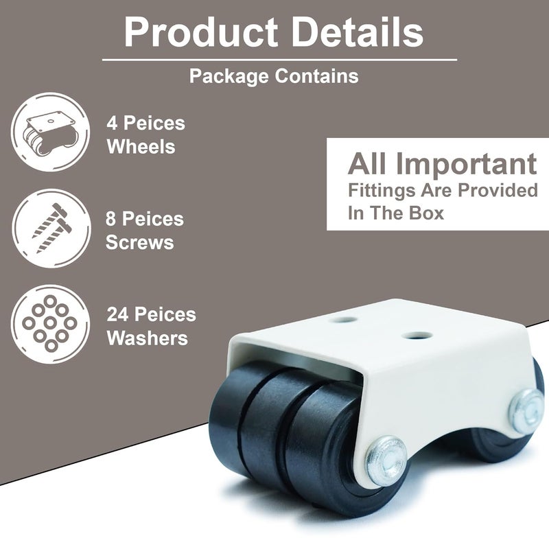 Hepiack Caster Wheel 6Wheels Fix Black Roller Mini Casters For ChairFurnitureStandsSofa Rotating Moving Stand Load Capacity 150kg Set of 4 - Image 4