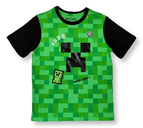 Minecraft Boys' Creeper Pixel Squares Face Graphic Ringer T-Shirt, M 8 - Image 4