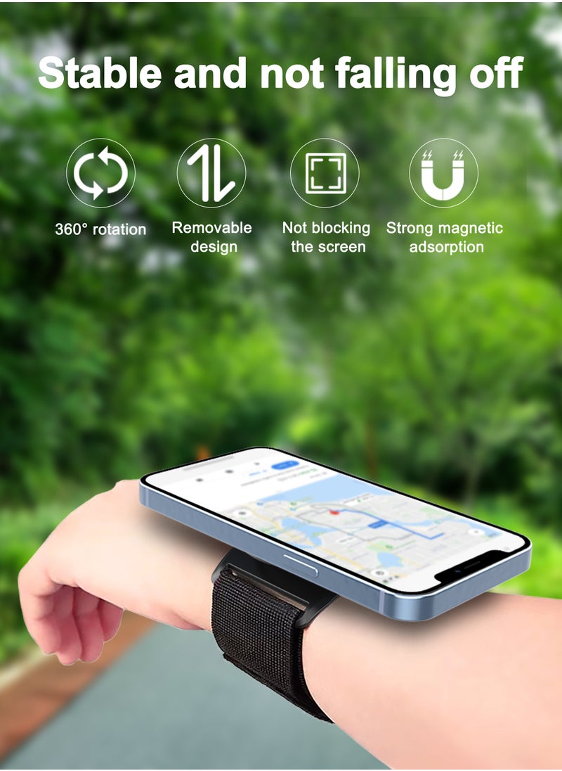 Arm mobile phone holder, Double fastening system with magnetic and silicone strap, 360° rotation and easy access to the screen, Suitable for running, fitness, cycling, climbing, yoga, jogging, hikin