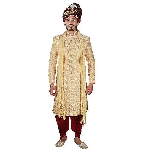 KRYPMAX Men's Golden Crush Lining Silk Dupatta Stole Chunni for Sherwani Kurta (PCN-002-041_Beige_Colour_2.5_Metre_Length) - Image 3
