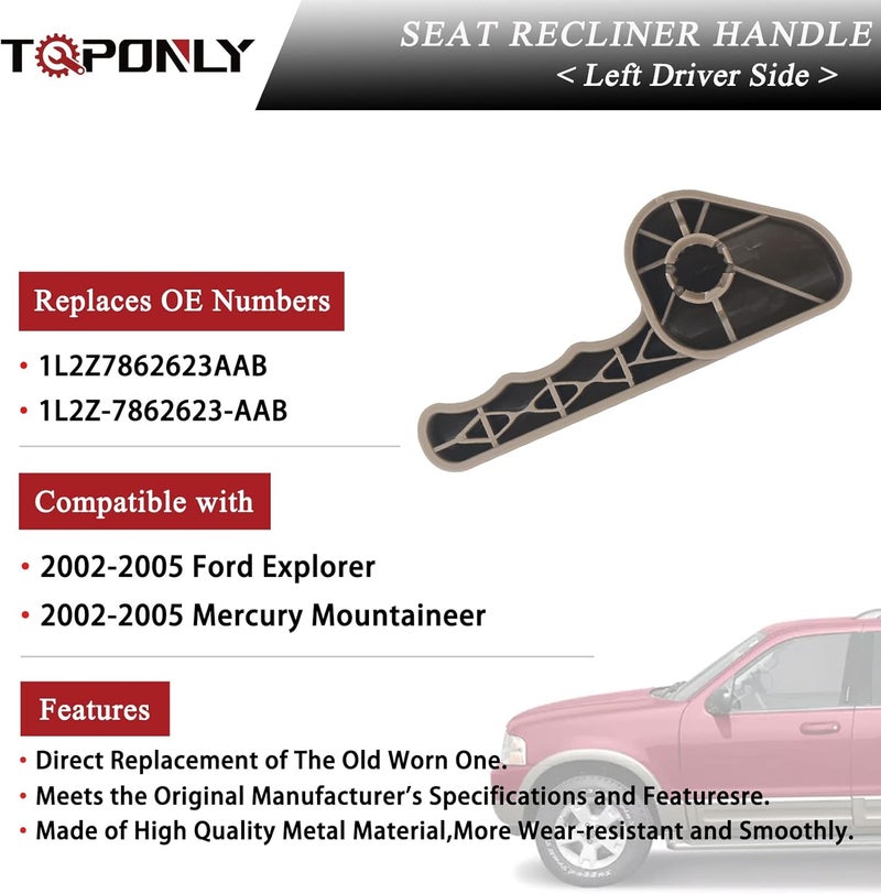 TQPONLY - Seat Recliner Handle, Compatible with 2002-2005 Ford Explorer Mercury Mountaineer Left Driver Side (Beige) Replaces 1L2Z-7862623-AAB - Image 3