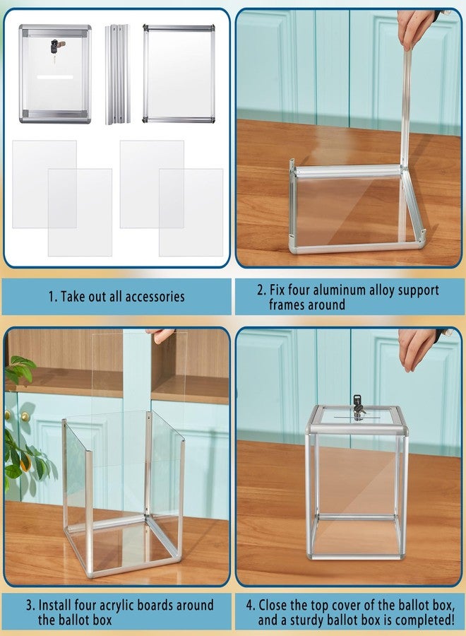 Lineshading صندوق تبرعات أكريليك مقوى بخطوط تظليل، صندوق اقتراع كبير بفتحة، صندوق سحب يانصيب، صندوق اقتراحات بقفل، حاوية تخزين نقود لجمع التبرعات، صندوق تصويت خيري، صندوق نصائح (شفاف، 6 × 6 × 6 بوصة) - Image 3