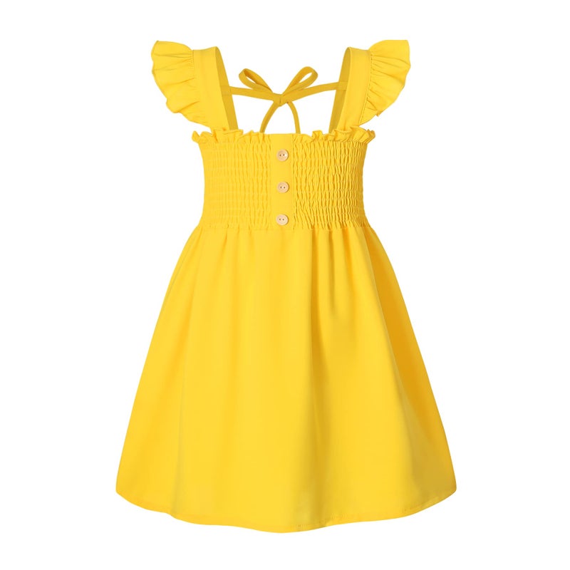 JEELLIGULAR JEELLIGULAR Toddler Dress Ruffle Sleeveless Button Down Denim Dress for Toddler Girl Dress Summer Beach Casual Aline SundressYellow61218 Months 