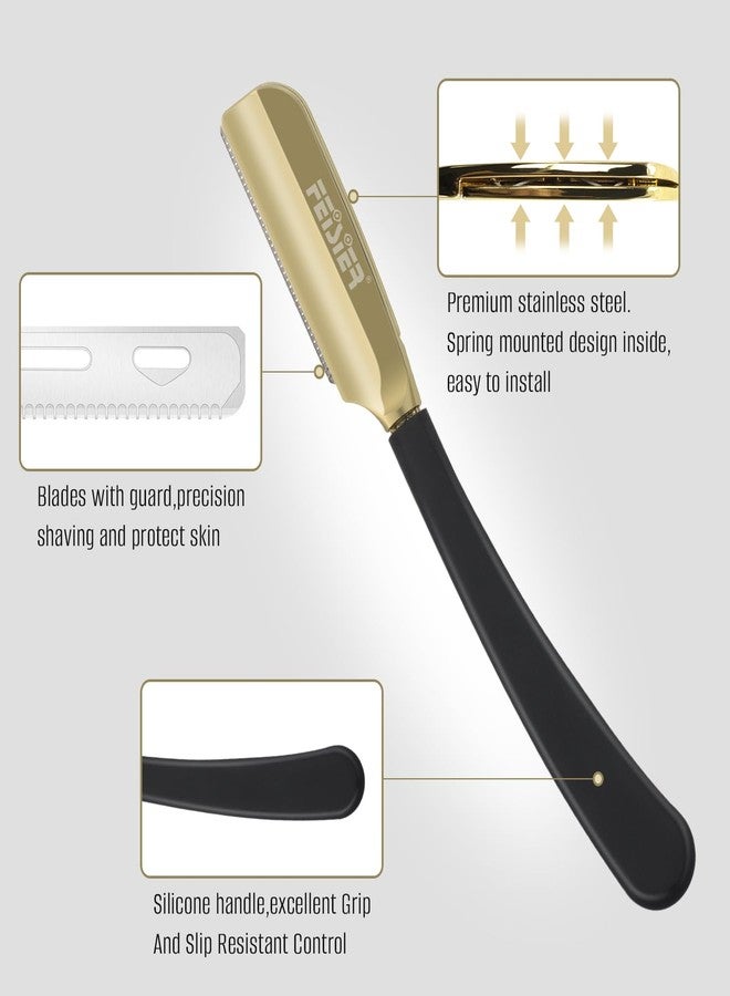 FEISIER Straight Razors for Men, Professional Straight Single Edge Razor Kit, Silicone Handle Straight Razor with Guard,Stainless Steel Barber Razor for Shaving,Salon Shavette,10 Blades Included - Image 2