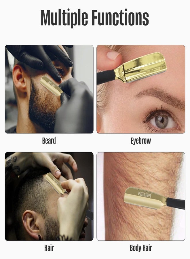 FEISIER Straight Razors for Men, Professional Straight Single Edge Razor Kit, Silicone Handle Straight Razor with Guard,Stainless Steel Barber Razor for Shaving,Salon Shavette,10 Blades Included - Image 5