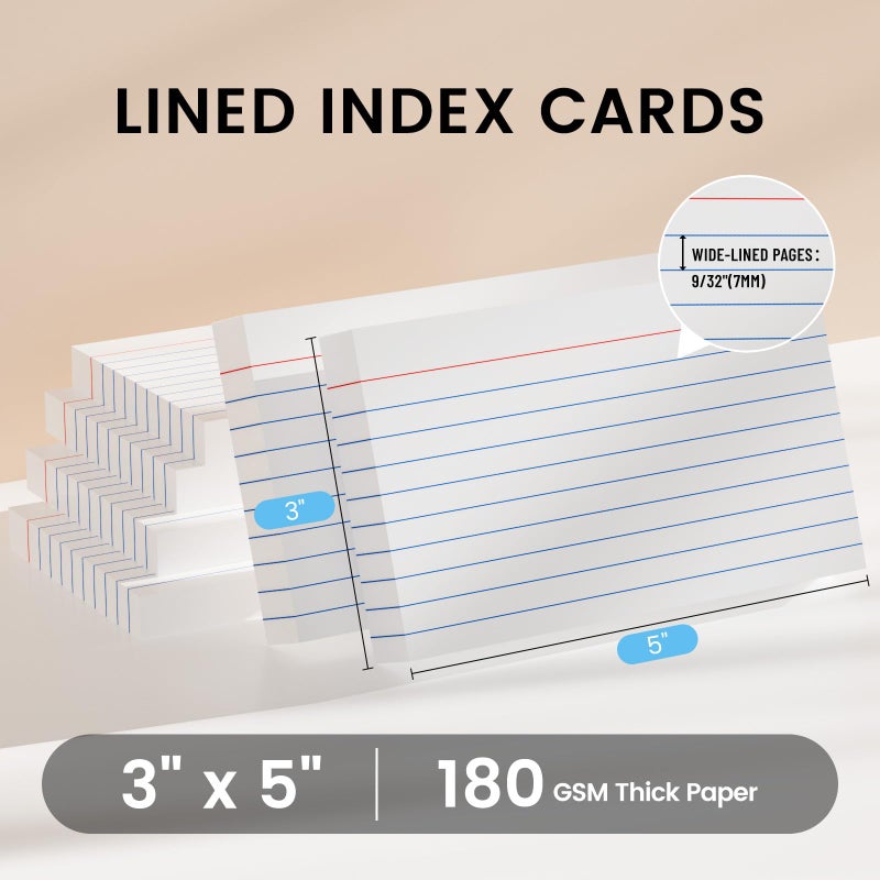 Ciphyfee Index Cards 3x5 Inch, 300sheets, Flash Cards,Ruled Lined White Note Cards Paper For Studying, Schools Supplies, College, Office And Home Organization, Note Taking Supplies - Image 2