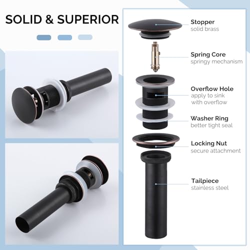 Angle Simple Bathroom Sink Drain with Overflow, Brass Pop Up Sink Drain Stopper Oil-Rubbed Bronze - Image 5