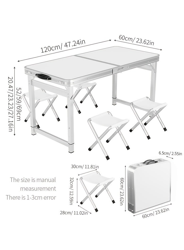 XiuWoo Outdoor Folding Dining Table with 4 Foldable Chairs, Portable Folding Dining Table For Small Spaces, Aluminum Alloy, Adjustable Height, Expandable And Space-Saving Table, Quick Fold Design For Camping Picnics,White - Image 3