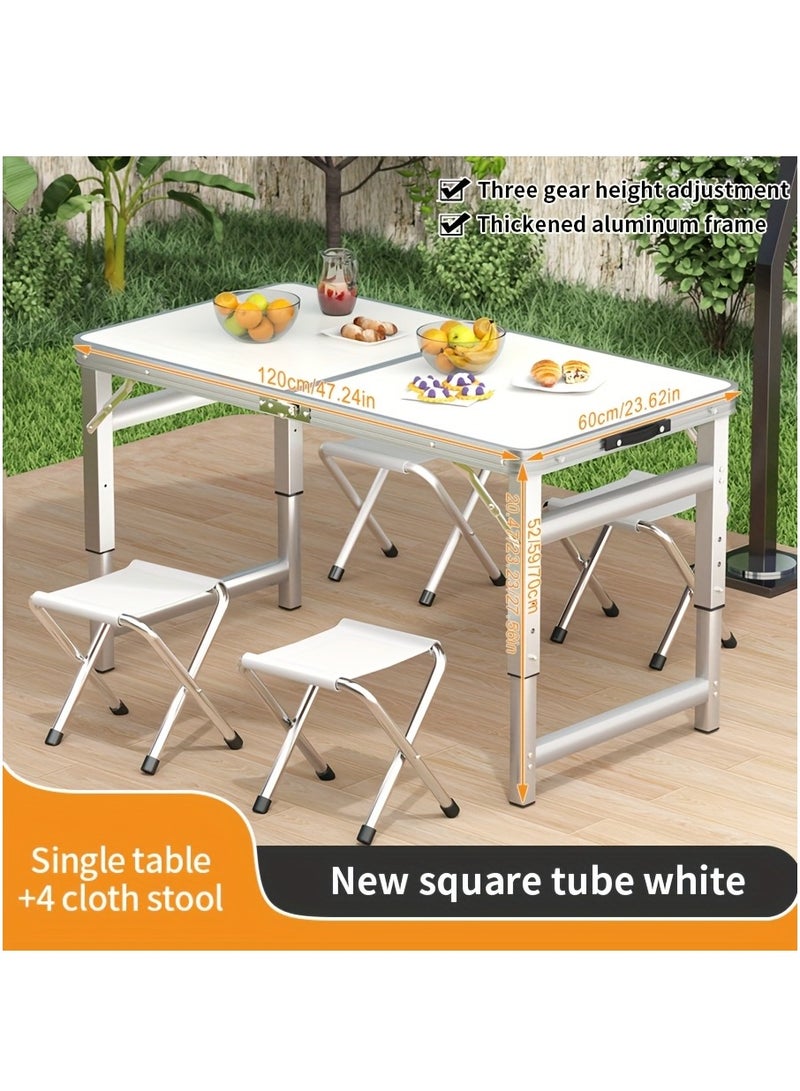 XiuWoo Outdoor Folding Dining Table with 4 Foldable Chairs, Portable Folding Dining Table For Small Spaces, Aluminum Alloy, Adjustable Height, Expandable And Space-Saving Table, Quick Fold Design For Camping Picnics,White - Image 4