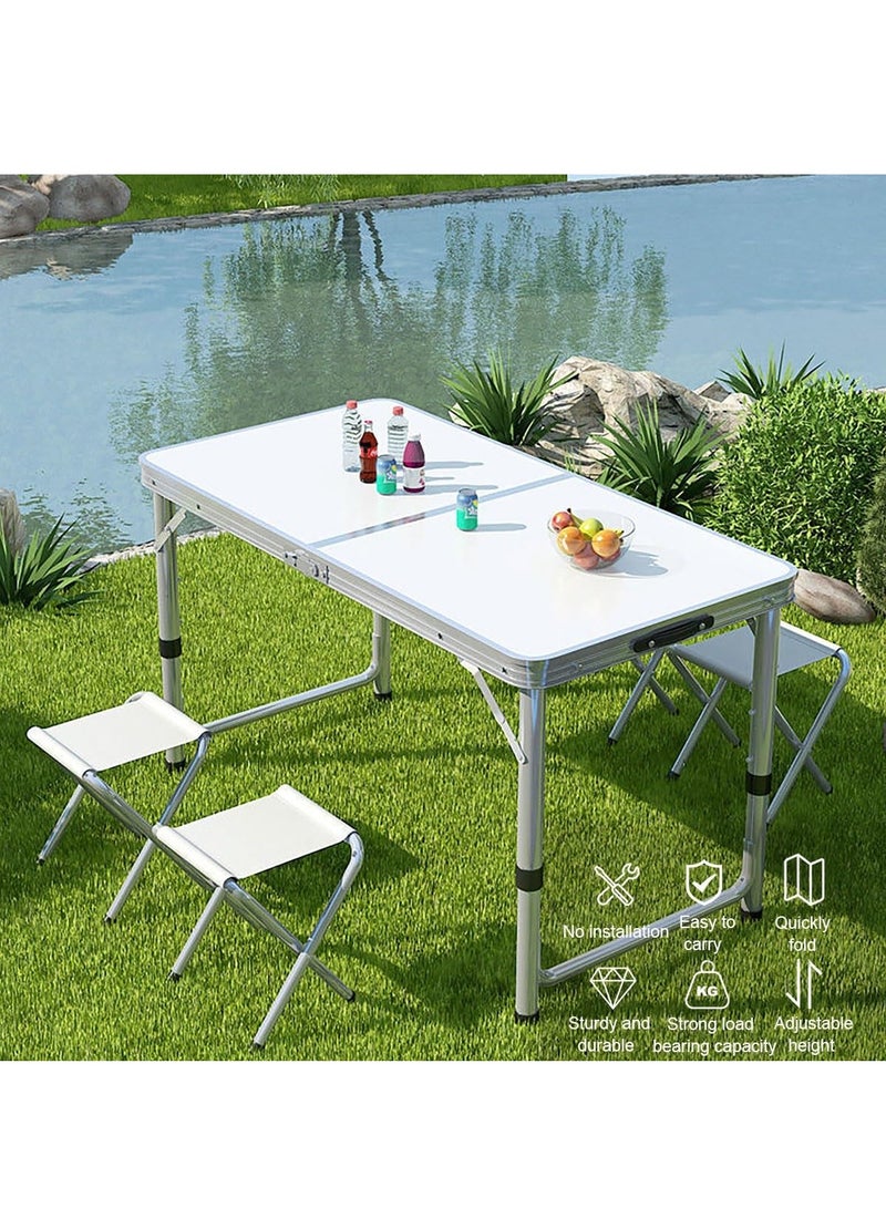 XiuWoo Outdoor Folding Dining Table with 4 Foldable Chairs, Portable Folding Dining Table For Small Spaces, Aluminum Alloy, Adjustable Height, Expandable And Space-Saving Table, Quick Fold Design For Camping Picnics,White - Image 5