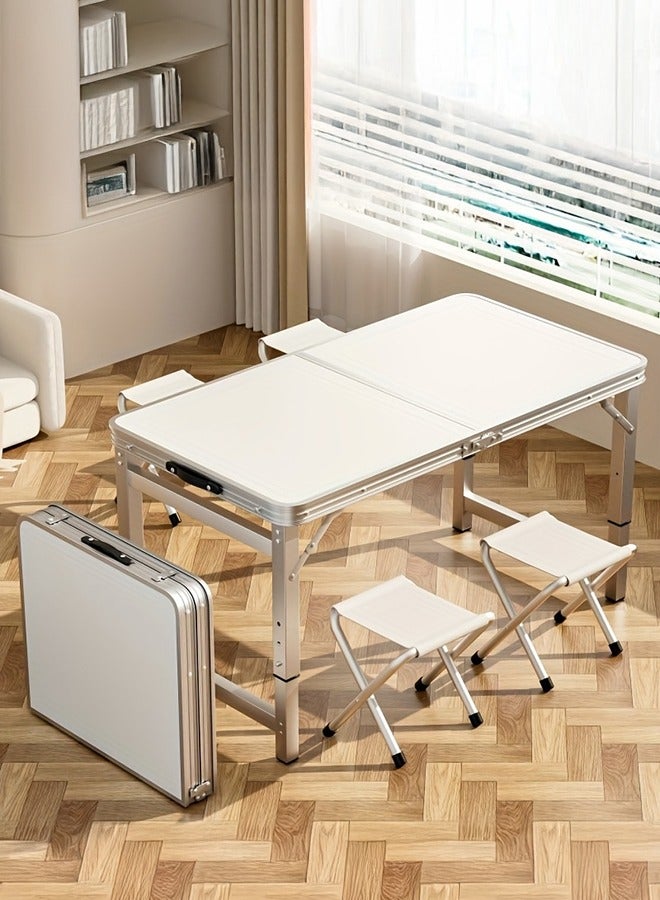 XiuWoo Outdoor Folding Dining Table with 4 Foldable Chairs, Portable Folding Dining Table For Small Spaces, Aluminum Alloy, Adjustable Height, Expandable And Space-Saving Table, Quick Fold Design For Camping Picnics,White - Image 1