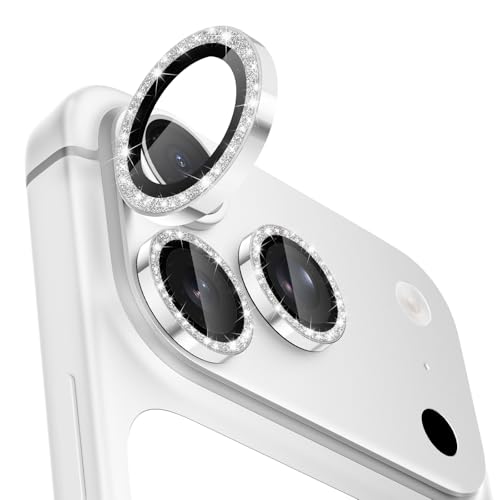CloudValley Glitter Camera Lens Protector for iPhone 17 Pro/iPhone 17 Pro Max, HD Clear Tempered Glass, Shatterproof Metal Sparkle Lens Cover, Easy Installation Bubble-Free, Bling Silver - Image 1