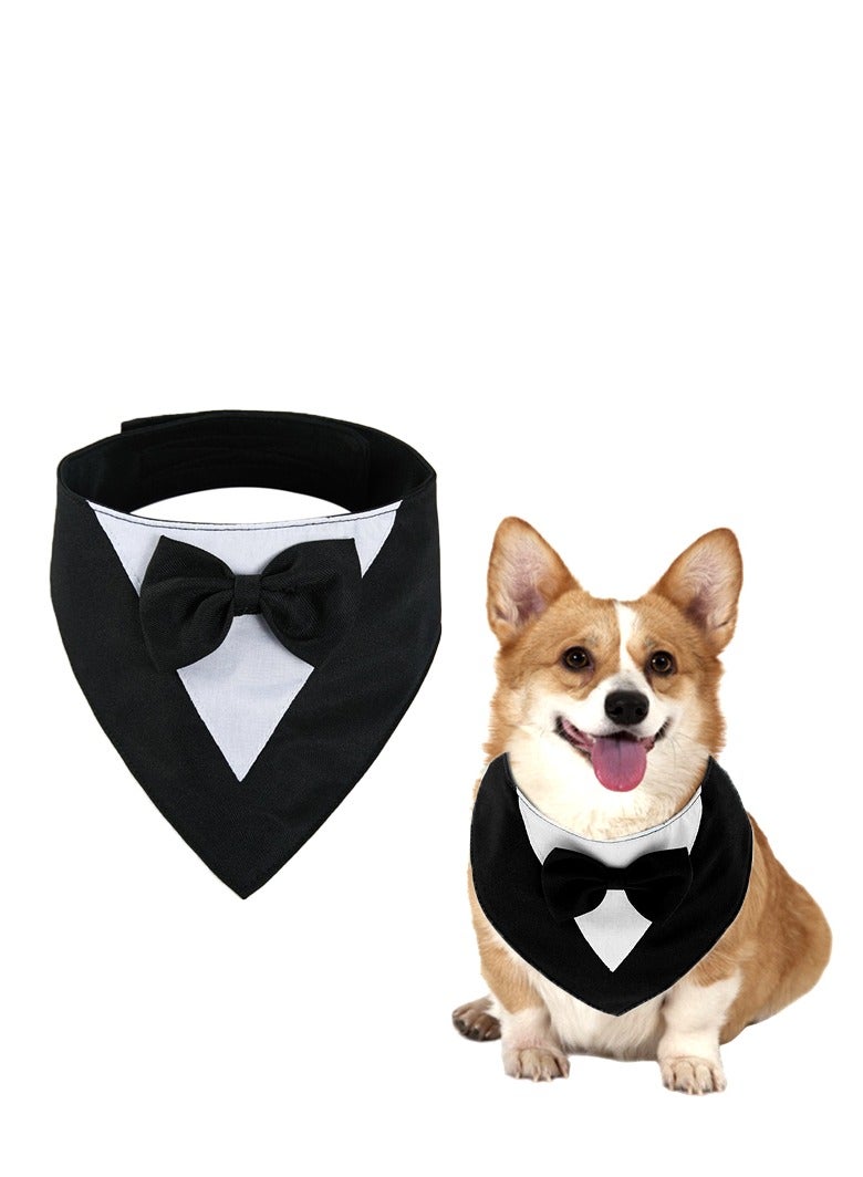 Dog Tuxedo Formal Cat Wedding Bandana Dog Collar with Bow Tie Cat Birthday Costume Valentines Outfit Pet(BLACK-M) - Image 1