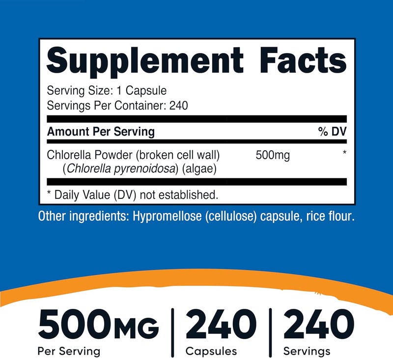 Nutricost Chlorella Capsules 500mg 240 Vegetarian Capsules  NonGMO and Gluten Free - Image 2