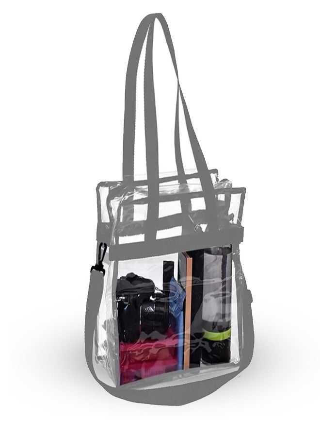 BigPlayer Clear Stadium Tote Bag; Stadium Approved with Handles and Zipper; 12”x12”x6” Size; Grey - Image 1