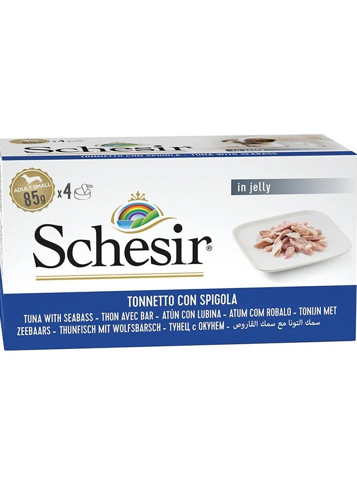 شيسر شيزر دوج - عبوة متعددة من التونا مع القاروص، طعام رطب في هلام للكلاب 4X85 جرام - Image 1