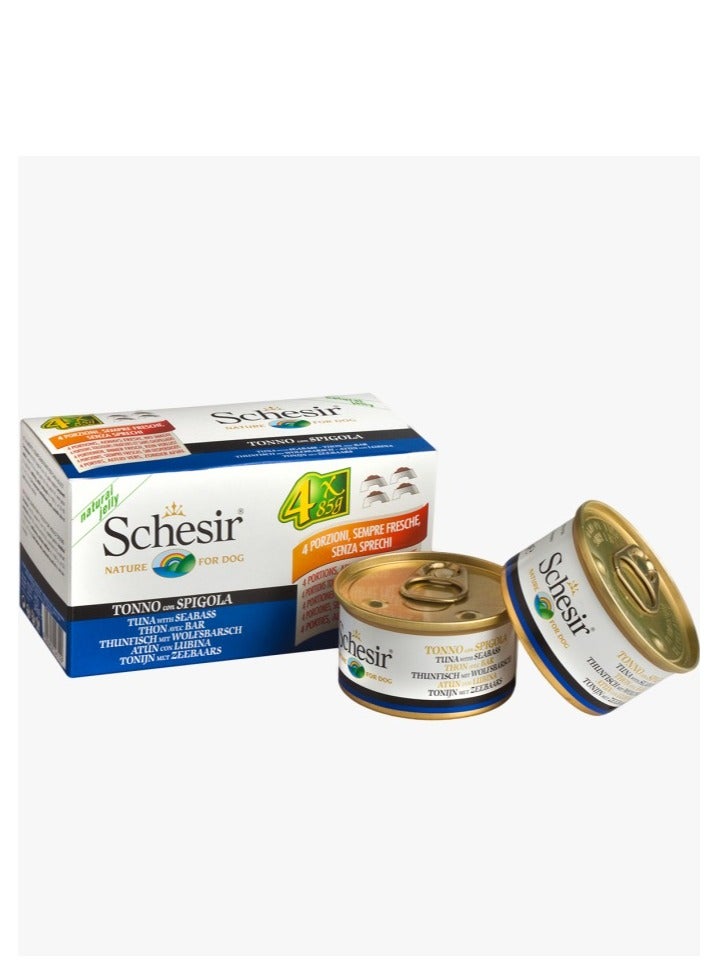Schesir Schesir Dog Multi Pack Tuna With Seabass,Wet Food In Jelly For Dogs 4X85G  - Image 1