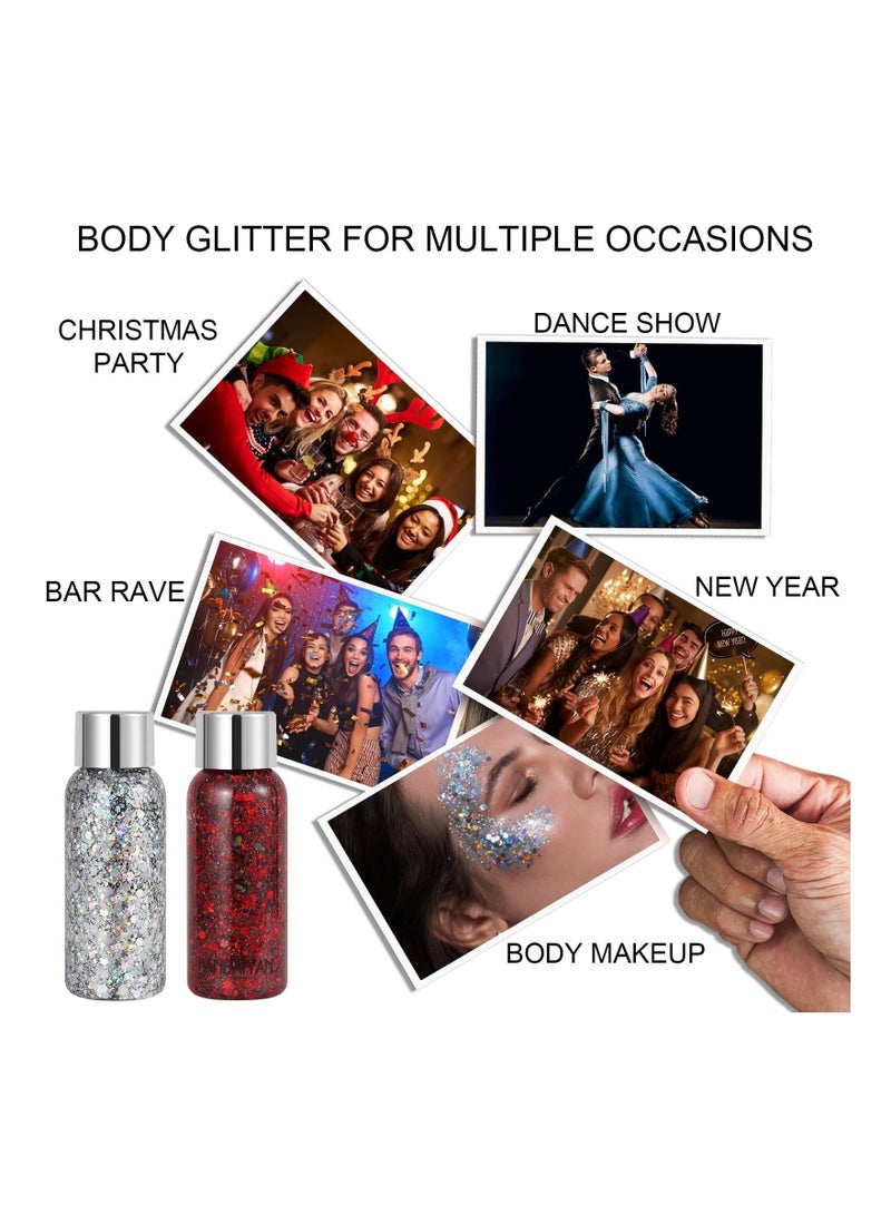 KASTWAVE 2 Bottle Mermaid Sequins Body Glitter Gel, Long Lasting Holographic Glitter Liquid Body Makeup for Women, Waterproof Face Glitter Gel Total  - Image 4