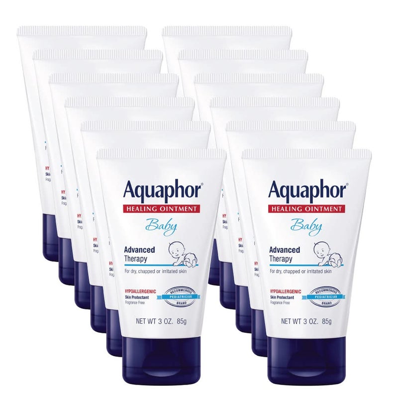 Aquaphor Baby Healing Ointment, Advanced Therapy for Chapped Cheeks and Diaper Rash, 3 oz. Tube (Pack of 12) - Image 1