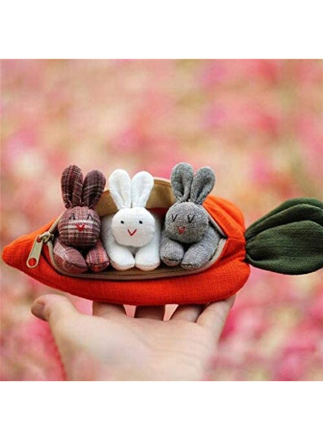 Three Bunnies Carrot Wallet Cute Bunny Easter Bunny Gift Carrot Coin Purse Fun Ornaments-Color:gray Gray Red  - Image 2