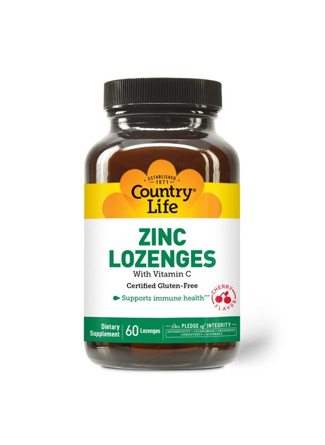 Country Life Zinc Lozenges With Vitamin C Supports Immune Health Cherry Flavor 60 Lozenges Certified Gluten Free Certified Vegan Certified Halal  - Image 2