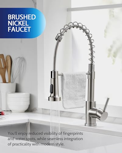 LUFEIDRA Kitchen Faucet with Pull Down Sprayer - Brushed Nickel High Arc Single Handle One Hole Stainless Steel Kitchen Sink Faucets for Farmhouse Camper Laundry Rv Bar Sink, Grifos De Cocina - Image 2