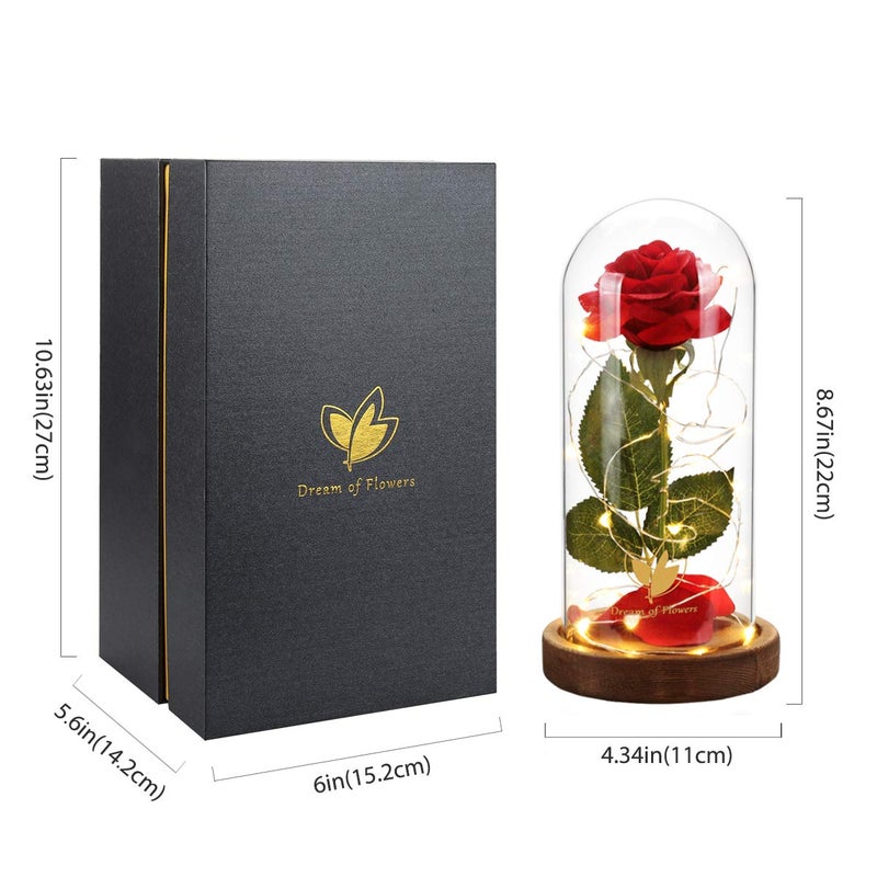 Dream of Flowers وردة الجميلة والوحش في وعاء زجاجي، وردة صناعية حمراء، هدايا فريدة للنساء في عيد الميلاد وحفلات الزفاف وعيد الحب والذكرى السنوية وأعياد الميلاد - Image 3