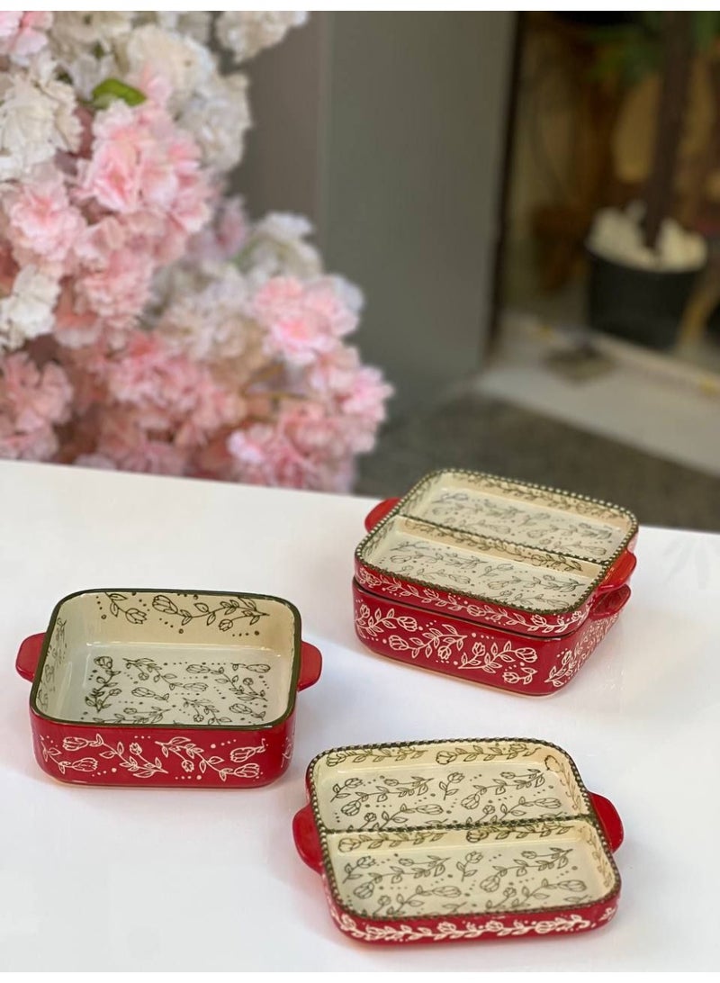 طقم طاجن بورسلين حراري 2 دور قطعه مقسمة 2 خانه 20 سم - Image 2