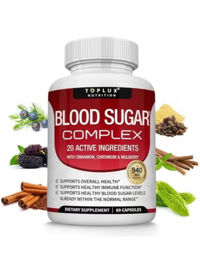 Toplux Blood Sugar Complex Supplement - Supports Healthy Blood Sugar Levels Already Within Normal Range All Natural with Cinnamon, Bitter Melon, Chromium, Mulberry, Alpha Lipoic Acid, Non-GMO, 60 Capsules - Image 1