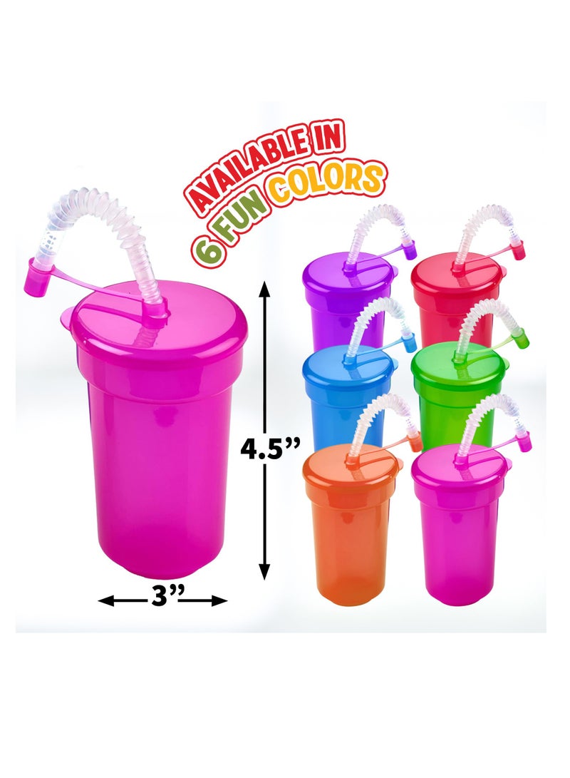 SYOSI Neon Sipper Cups - 6 Oz. - Colorful, Spill-Proof Cups with Lids and Straws Reusable Straw Cups- Ideal for School Events, Themed Parties, and Birthday Celebrations - Party Supplies | 6 Colors 12 Pack  - Image 3
