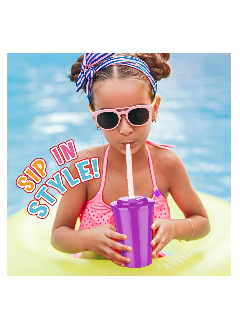 SYOSI Neon Sipper Cups - 6 Oz. - Colorful, Spill-Proof Cups with Lids and Straws Reusable Straw Cups- Ideal for School Events, Themed Parties, and Birthday Celebrations - Party Supplies | 6 Colors 12 Pack  - Image 2
