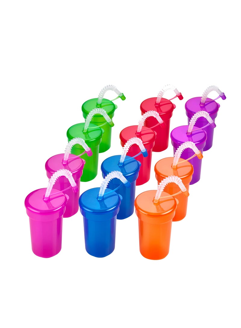 SYOSI Neon Sipper Cups - 6 Oz. - Colorful, Spill-Proof Cups with Lids and Straws Reusable Straw Cups- Ideal for School Events, Themed Parties, and Birthday Celebrations - Party Supplies | 6 Colors 12 Pack  - Image 1