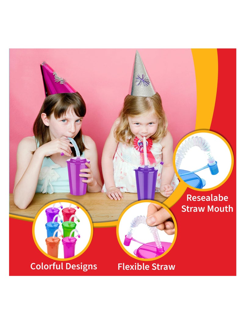 SYOSI Neon Sipper Cups - 6 Oz. - Colorful, Spill-Proof Cups with Lids and Straws Reusable Straw Cups- Ideal for School Events, Themed Parties, and Birthday Celebrations - Party Supplies | 6 Colors 12 Pack  - Image 5