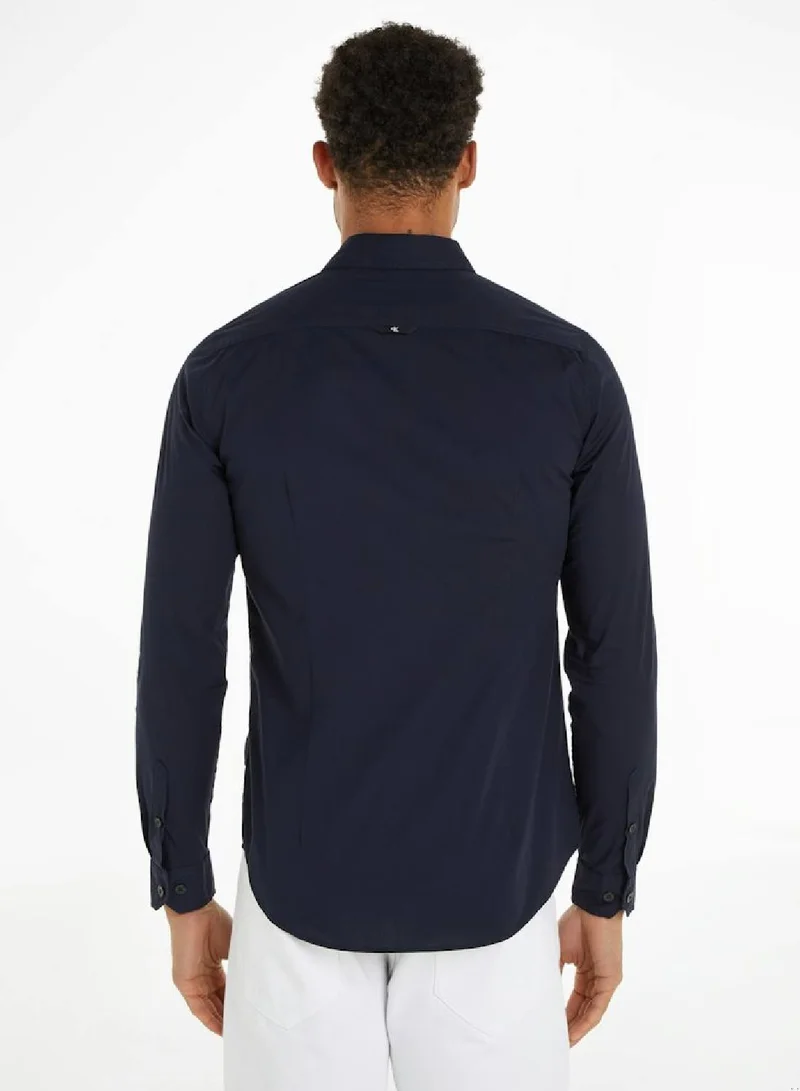 Calvin Klein Jeans Men's Slim Stretch Long Sleeve Shirt - Cotton, Blue