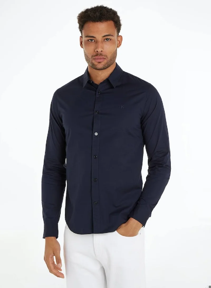 Calvin Klein Jeans Men's Slim Stretch Long Sleeve Shirt - Cotton, Blue