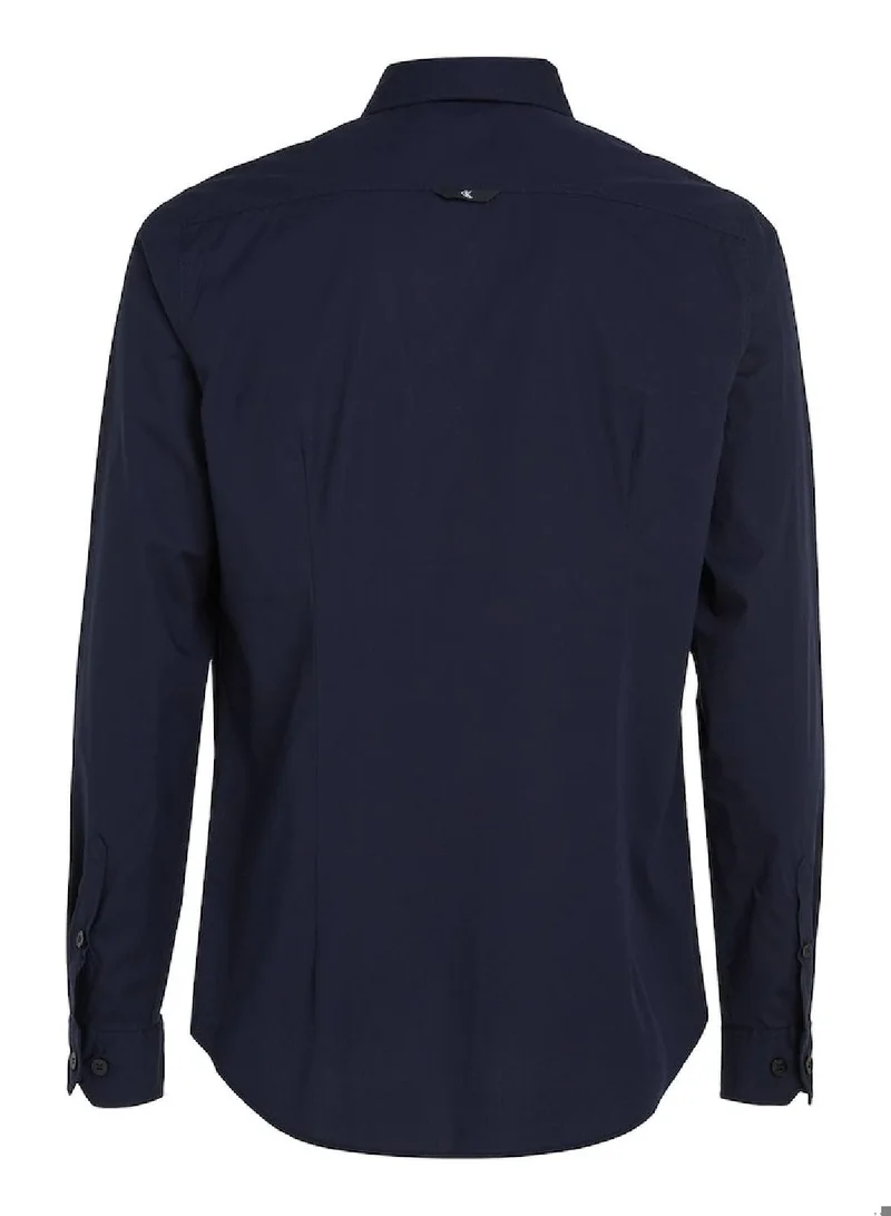 Calvin Klein Jeans Men's Slim Stretch Long Sleeve Shirt - Cotton, Blue