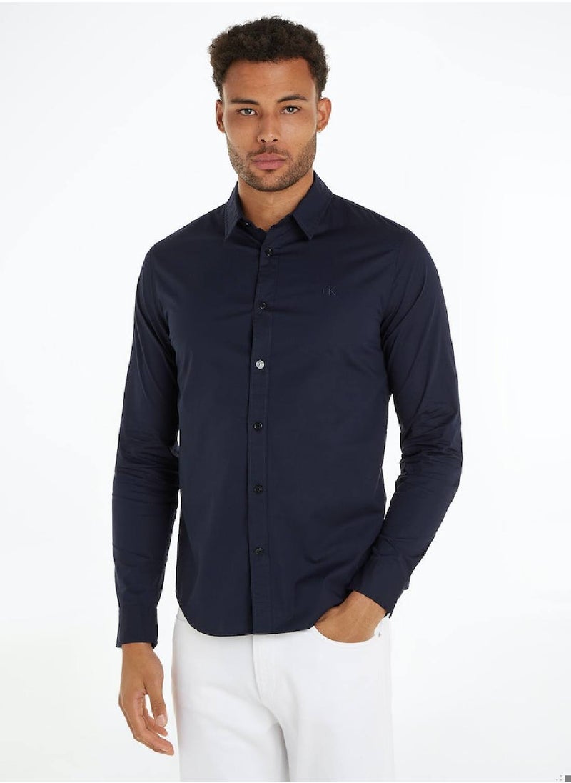 Calvin Klein Jeans Men's Slim Stretch Long Sleeve Shirt - Cotton, Blue  - Image 1