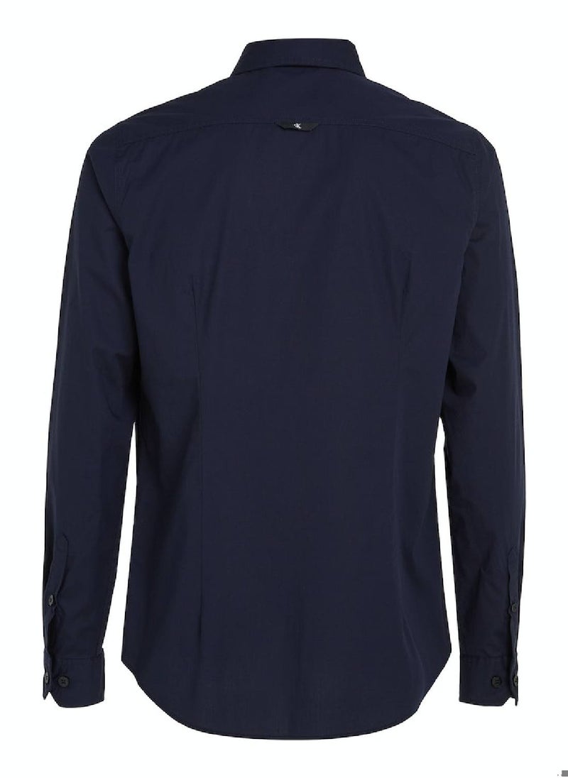 Calvin Klein Jeans Men's Slim Stretch Long Sleeve Shirt - Cotton, Blue  - Image 4